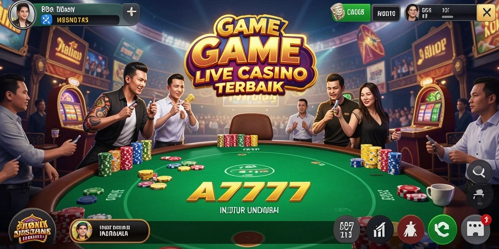 Screenshot A7777 menampilkan dealer live dan permainan kasino yang interaktif.