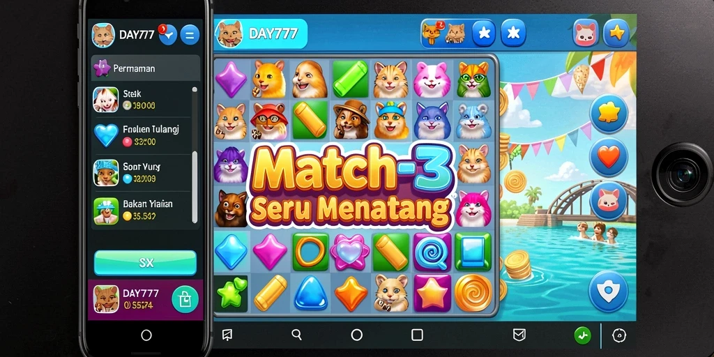 Tampilan screenshot DAY777 menampilkan gameplay Match-3 yang seru.