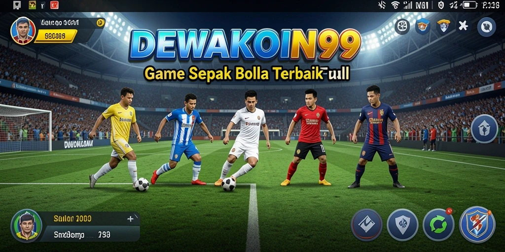 Screenshot gameplay DEWAKOIN99 yang menampilkan aksi pertandingan sepak bola.