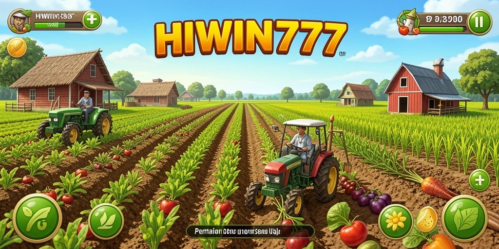 Tampilan permainan HIWIN777 dengan lahan pertanian yang indah.