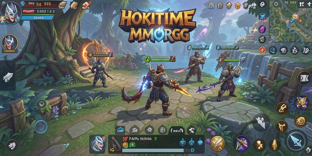 Tangkapan layar HOKITIME yang menampilkan aksi petualangan gameplay MMORPG.