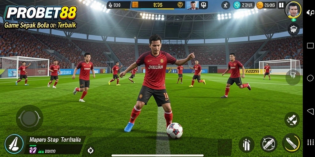Tampilan gameplay PROBET88 dengan aksi sepak bola yang mendebarkan.