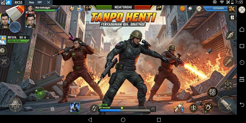 Screenshot menampilkan aksi seru gameplay RK55 dengan grafis menawan.