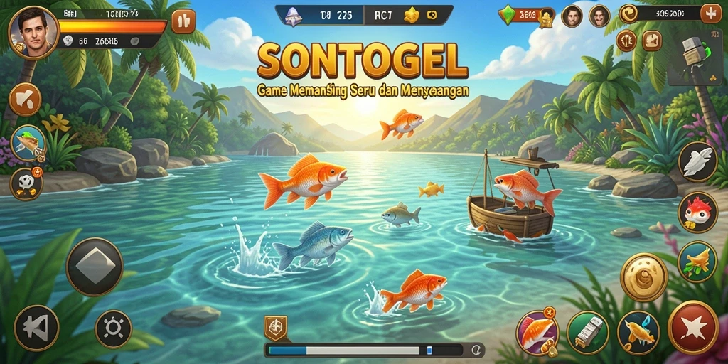 Screenshot gameplay SONTOGEL menampilkan aksi memancing yang mendebarkan.