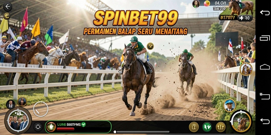 Tampilan gameplay SPINBET99 dengan mobil balap yang cepat dan trek menantang.