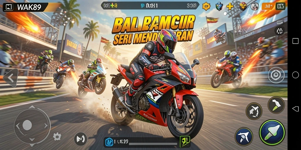 Gameplay balapan motor yang mendebarkan dan seru.